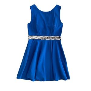 Foreign Exchange Beaded Waist Drape Back Royal Blue Sleeveless Formal Dress Sz M